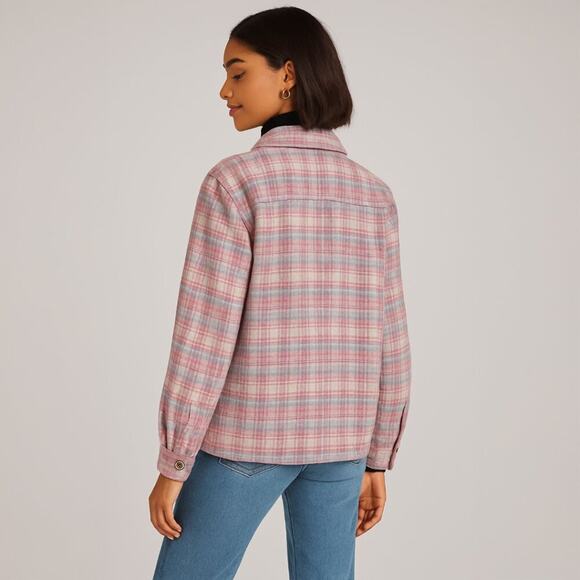 A011 โข Pink Plaid Button-Front Shacket Jacket - Picture 2 of 2